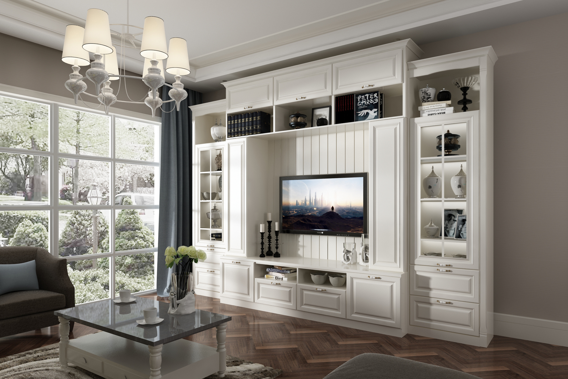 全鋁電視柜-02（風(fēng)格：簡(jiǎn)歐；顏色：黃橡）